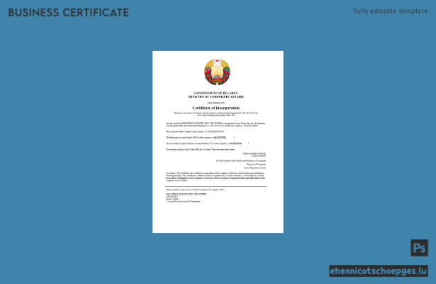 Belarus-Registrierungsbescheinigung – Beispielansicht in Word und PDF